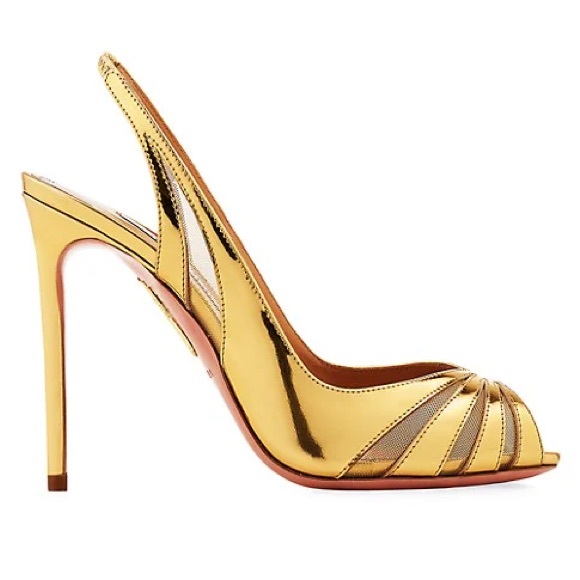 AQUAZURRA The Spy Gold Leather Metallic Slingback Pump sz 38 $NIB $950 - Picture 3 of 16